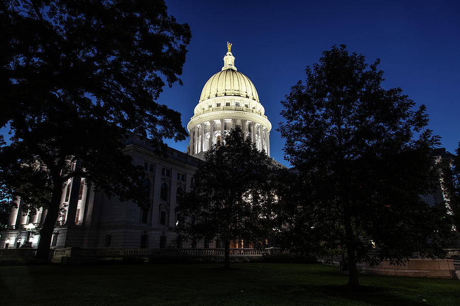 Wisconsin state capitol building at night #1 Photograph by Eldon McGraw