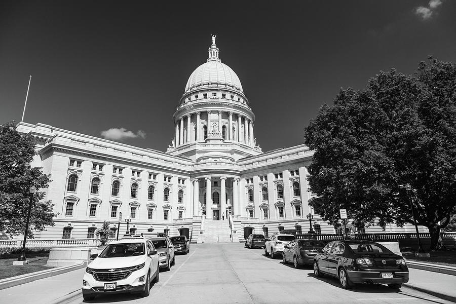 Wisconsin state capitol building in Madison Wisconsin in black and white #1 Photograph by Eldon McGraw
