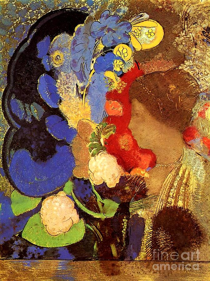 Woman among the Flowers #1 Painting by Odilon Redon