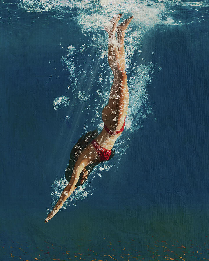 Woman Diving Painted by Jan Keteleer #1 Digital Art by Jan Keteleer