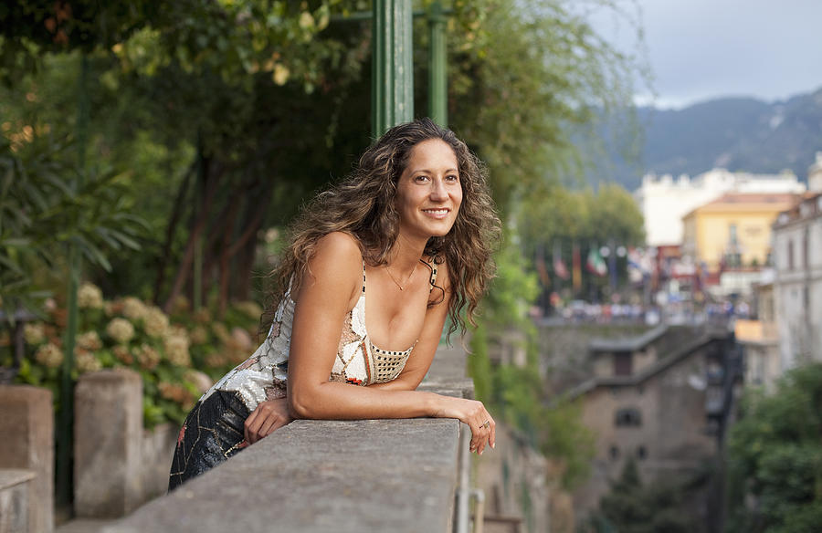 woman enjoying the view of Sorrento Bay, Italy #1 Photograph by Kathrin Ziegler