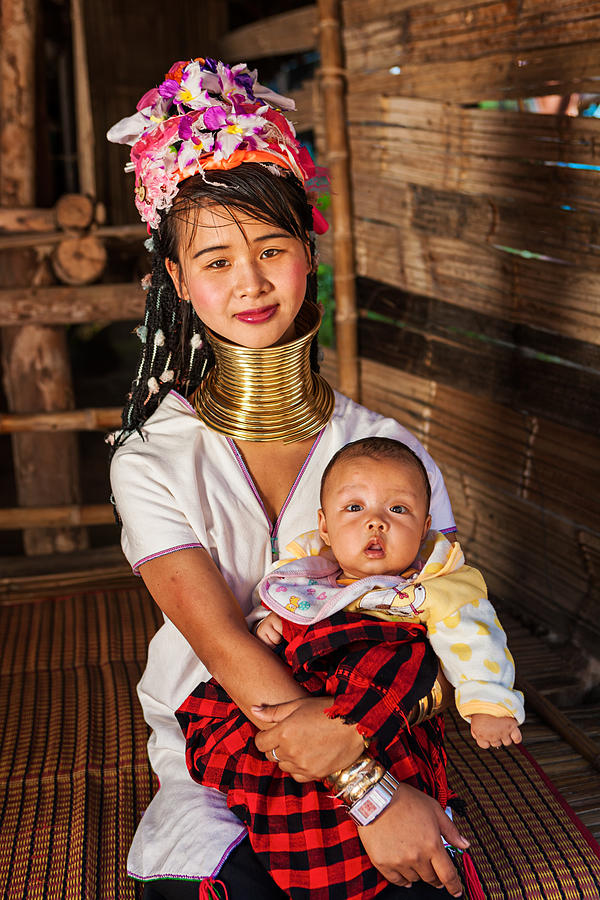 Woman from Long Neck Karen Tribe with her baby #1 Photograph by Hadynyah