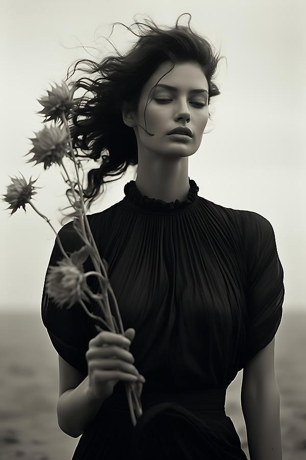 woman sunflowers photo by Peter Lindbergh Noel by Asar Studios Painting
