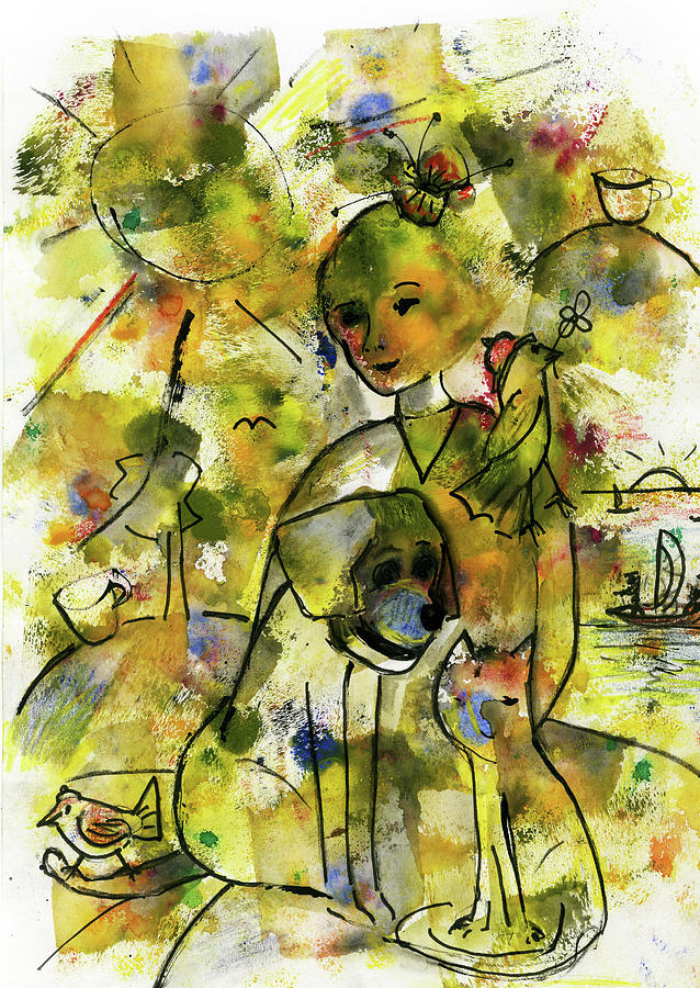 Woman with a cat  #1 Painting by Ekaterina Yakovina