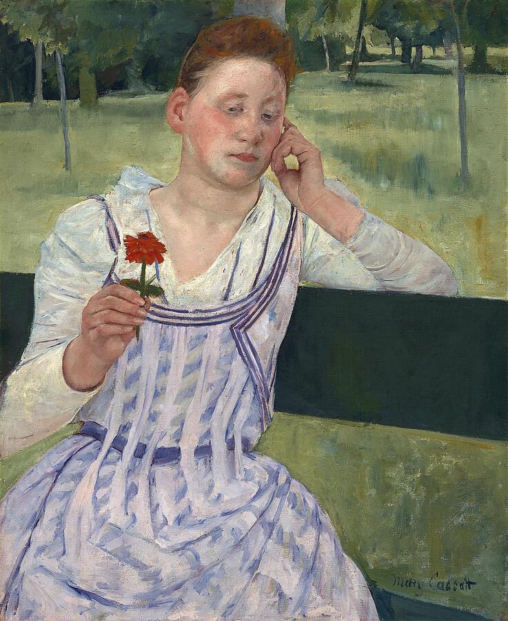 Woman with a Red Zinnia  #1 Painting by Mary Cassatt American