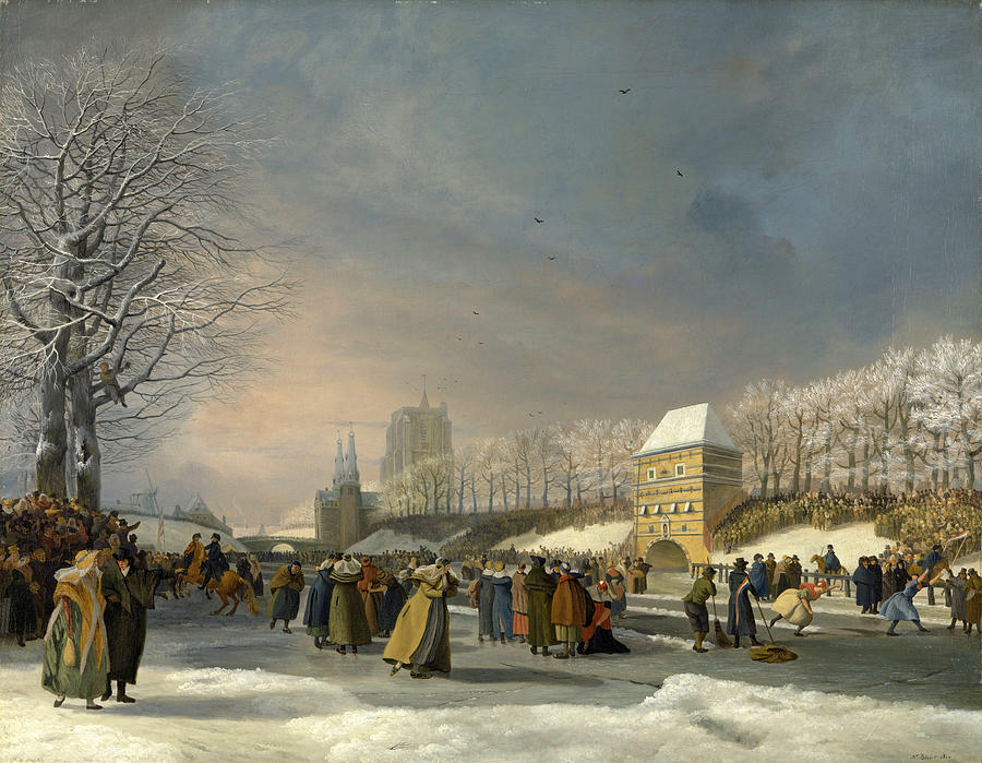 Womens Skating Competition on the Stadsgracht in Leeuwarden, 21 January 1809 #2 Painting by Nicolaas Baur