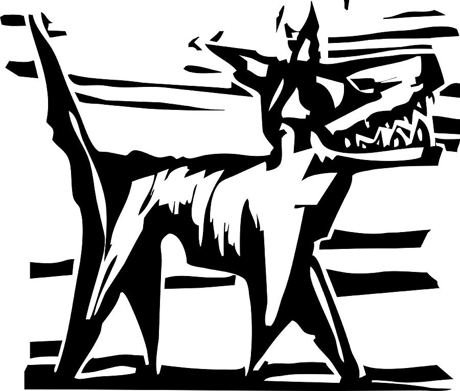 Woodcut Spot Dog #1 Drawing by Jeffrey Thompson