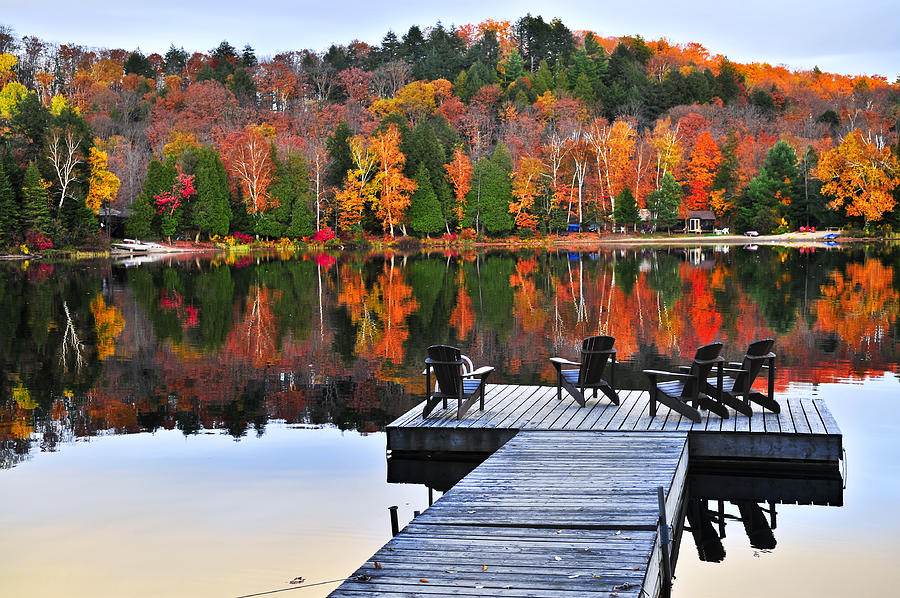 Nature Photograph - Wooden dock on autumn lake #1 by Elena Elisseeva