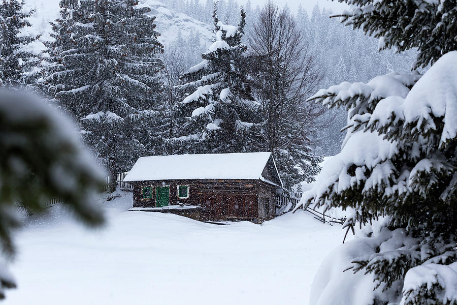 Wooden houses on Romanian mountains at winter Photograph by Sebastian Radu