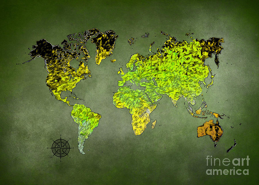 World Map Art Green #map #worldmap #1 Digital Art by Justyna Jaszke JBJart
