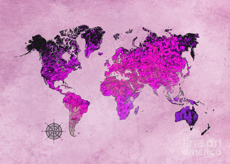 World Map Art Purple #map #worldmap #1 Digital Art by Justyna Jaszke JBJart