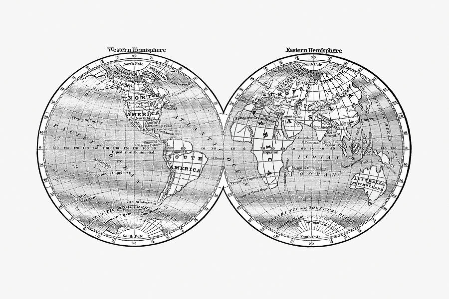Map Drawing - World map from A System of Geography, for the use of Schools 1860 #1 by Sidney Edwards Morse