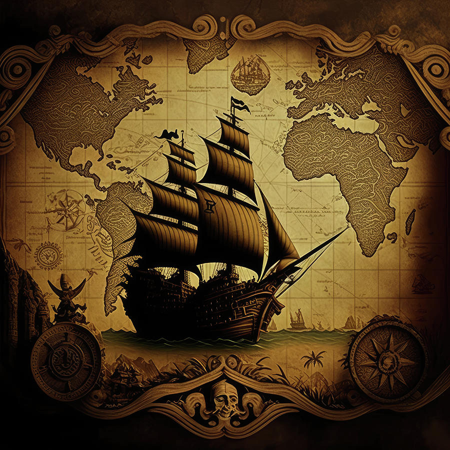 World Map Vintage Pirate Ship #1 Digital Art by Abdullah Masud - Fine ...