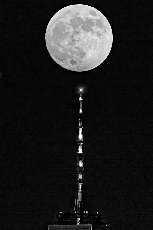 World Trade Center Super Moon  BW #1 Photograph by Susan Candelario
