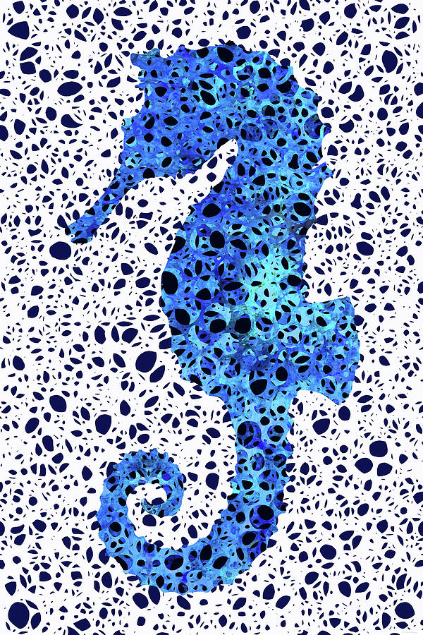 Woven Sea Pattern Blue Seahorse Art Painting by Sharon Cummings