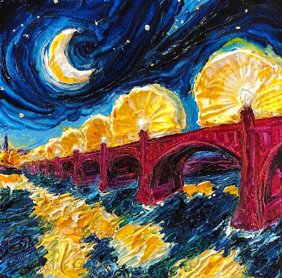 Wrightsville Bridge at Night #1 Painting by Paris Wyatt Llanso