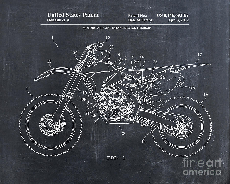 Yamaha Dirt Bike Patent Print Digital Art by Visual Design | Pixels