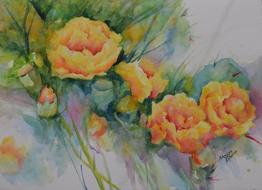 Yellow Cactus in Bloom Painting by Sherry Haynes - Fine Art America