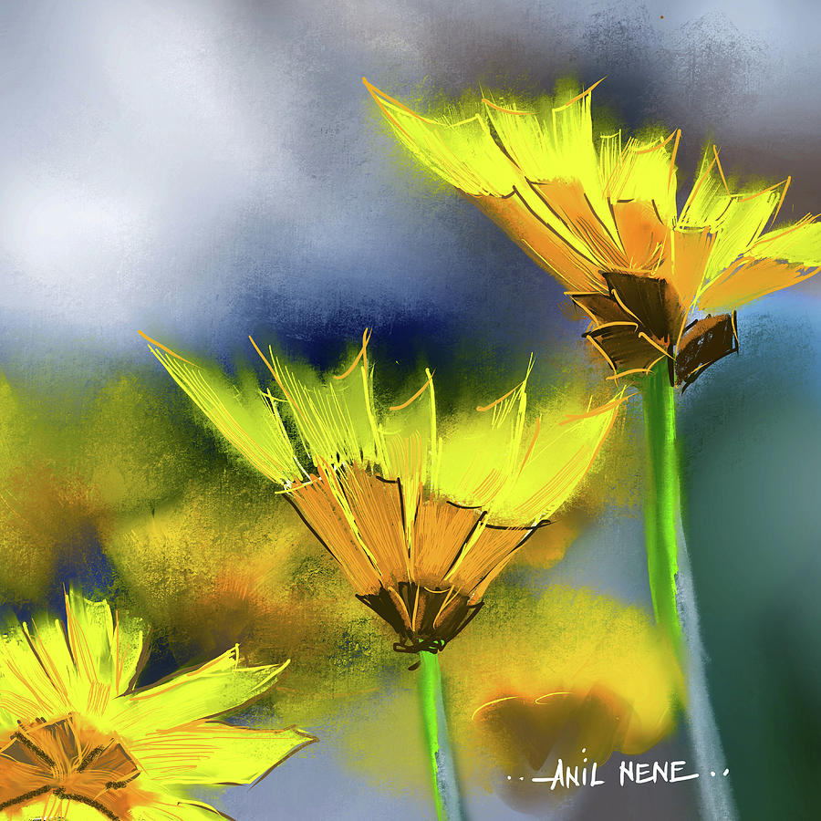 Yellow Flowers 1 #1 Painting by Anil Nene