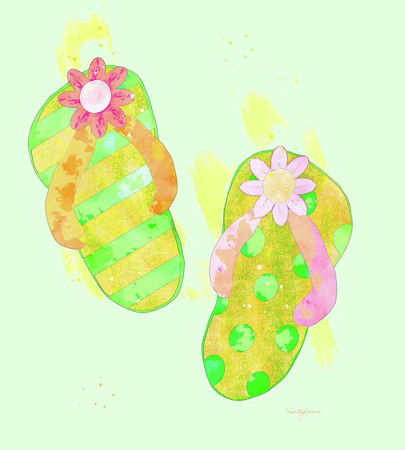 Yellow Green Flip Flops #1 Painting by Pamela Williams