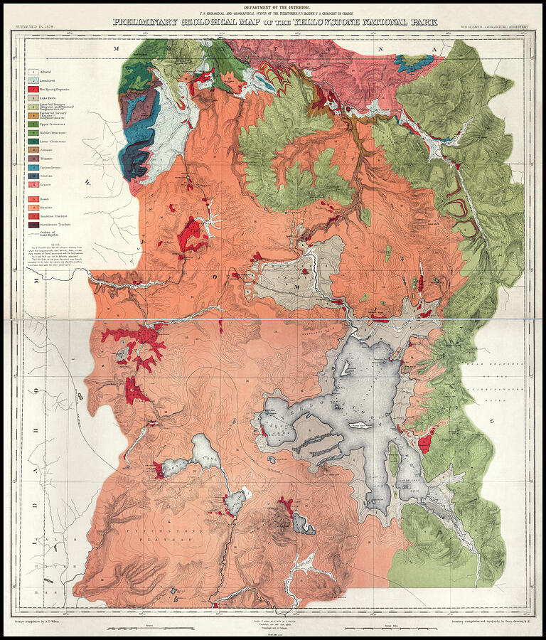 Yellowstone National Park Vintage Preliminary Geological Map 1878 Photograph by Carol Japp