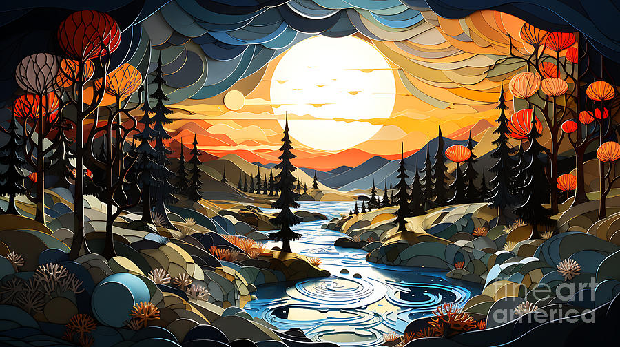 yellowstone national park Whimsical Geometric by Asar Studios #1 Painting by Celestial Images