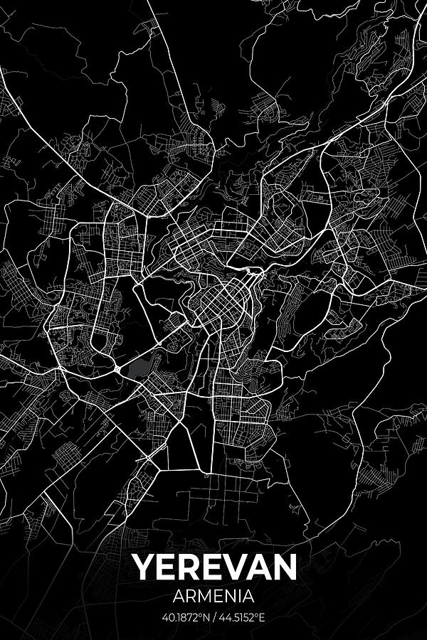 Yerevan Armenia City Map #1 Digital Art by Artgenik Official - Fine Art ...