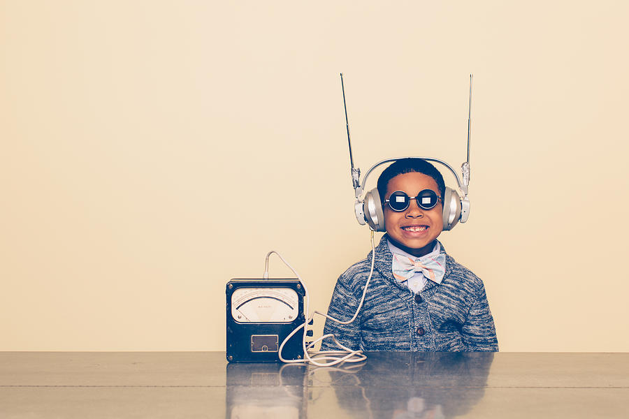 Young Boy Dressed as Nerd with Alien Headphones #1 Photograph by Andrew Rich