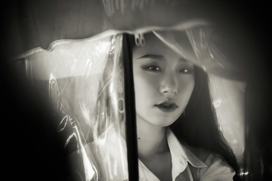 Young Chinese woman black and white portrait #1 Photograph by Philippe Lejeanvre