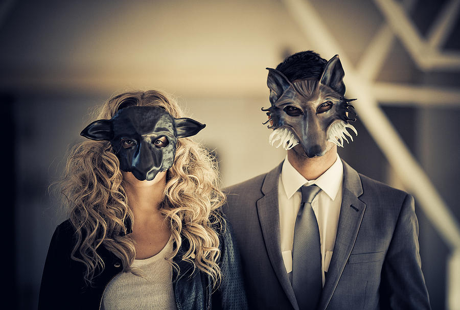 Young Couple Wearing Animal Mask #1 Photograph by Thepalmer