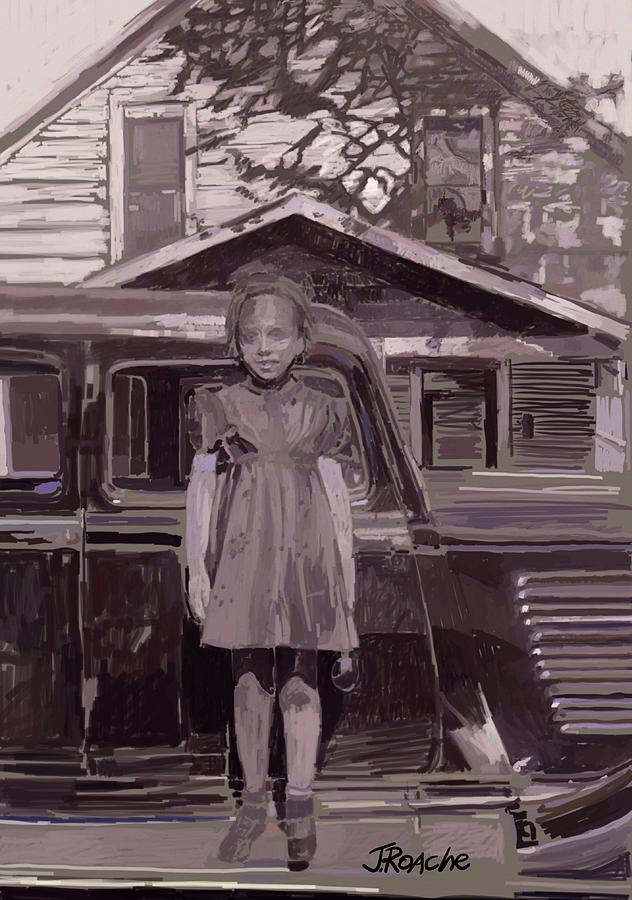 Young Girl in Front of Car Painting by Joe Roache