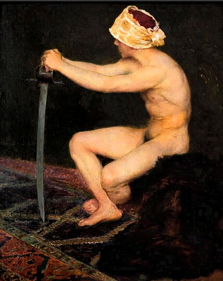 Young Man with a Sword  #1 Painting by Max Svabinsky