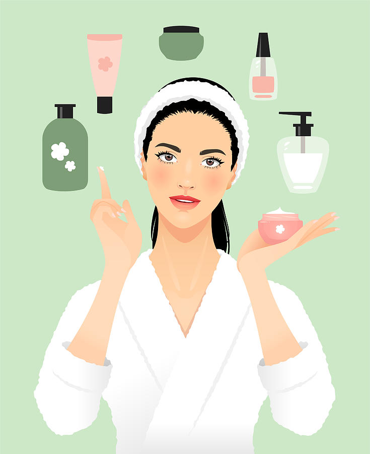 Young woman applying a beauty product #1 Drawing by Askmenow