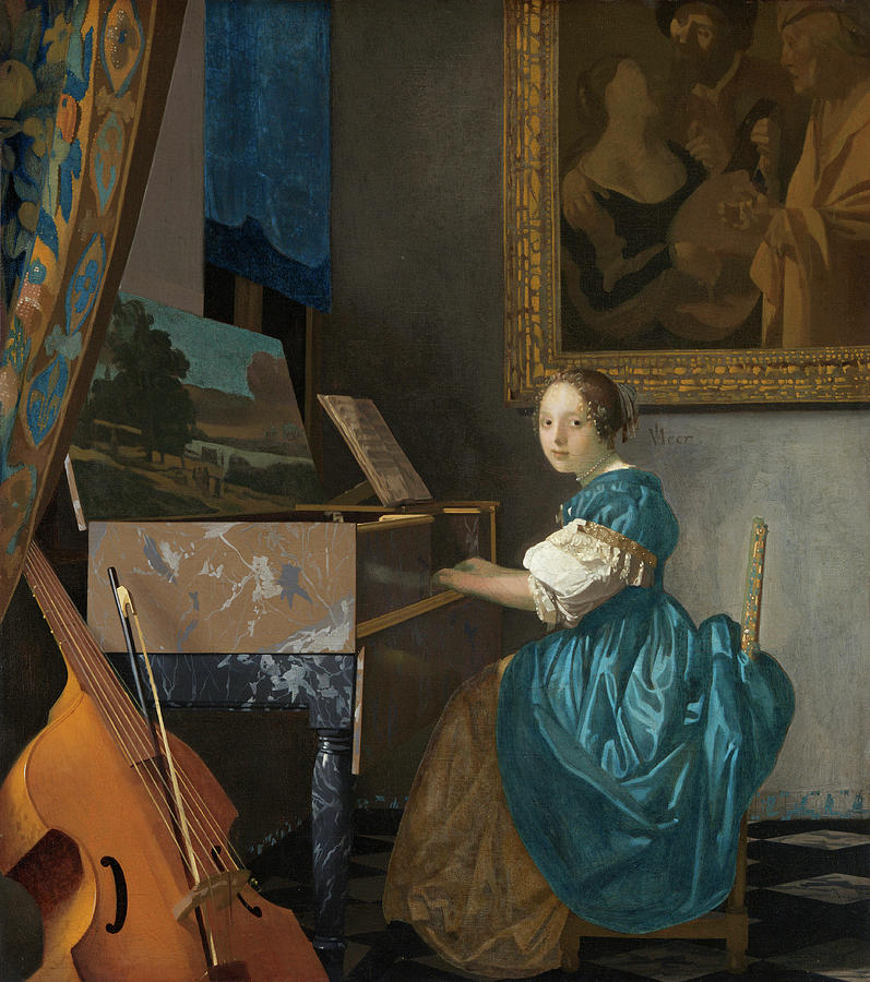 Young Woman Seated at a Virginal #1 Painting by Johannes Vermeer