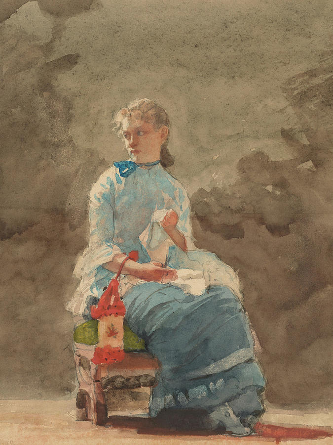 Young Woman Sewing Drawing by Winslow Homer