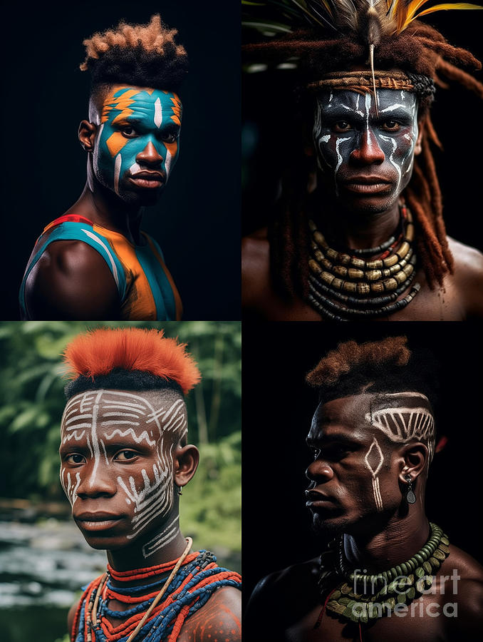 Youth  from  Crocodile  men  of  Sepik  region  exreme  by Asar Studios #1 Painting by Celestial Images