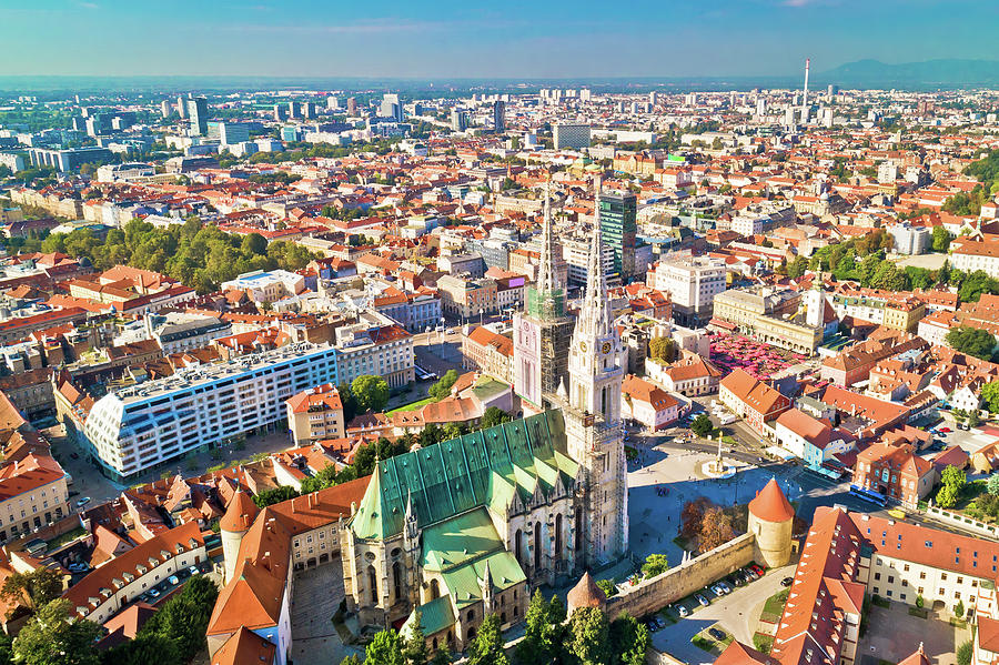 Zagreb cathedral and city center aerial view #1 Photograph by Brch Photography