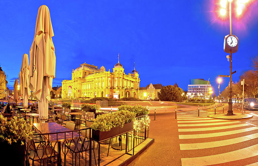 Zagreb. Republic of Croatia square advent evening panoramic view #1 Photograph by Brch Photography