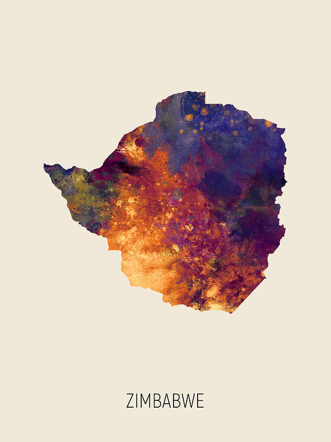 Country Map Digital Art - Zimbabwe Watercolor Map #1 by Michael Tompsett
