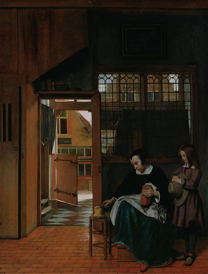Woman Painting - A Woman Preparing Bread and Butter for a Boy #10 by Pieter de Hooch