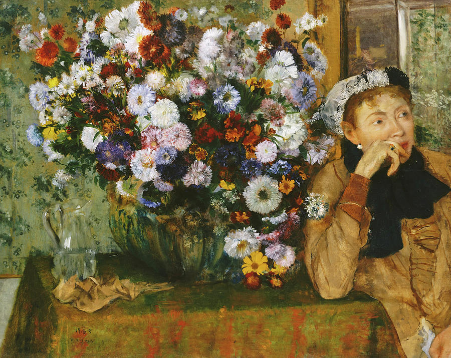 Edgar Degas Painting - A Woman Seated beside a Vase of Flowers by Edgar Degas  by Mango Art