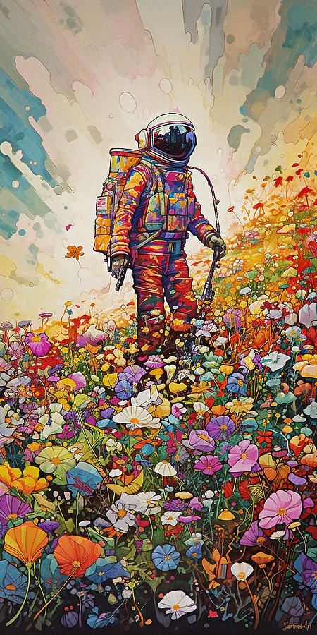 Astronaut in the flower field - Print Digital Art by SampadArt Gallery ...