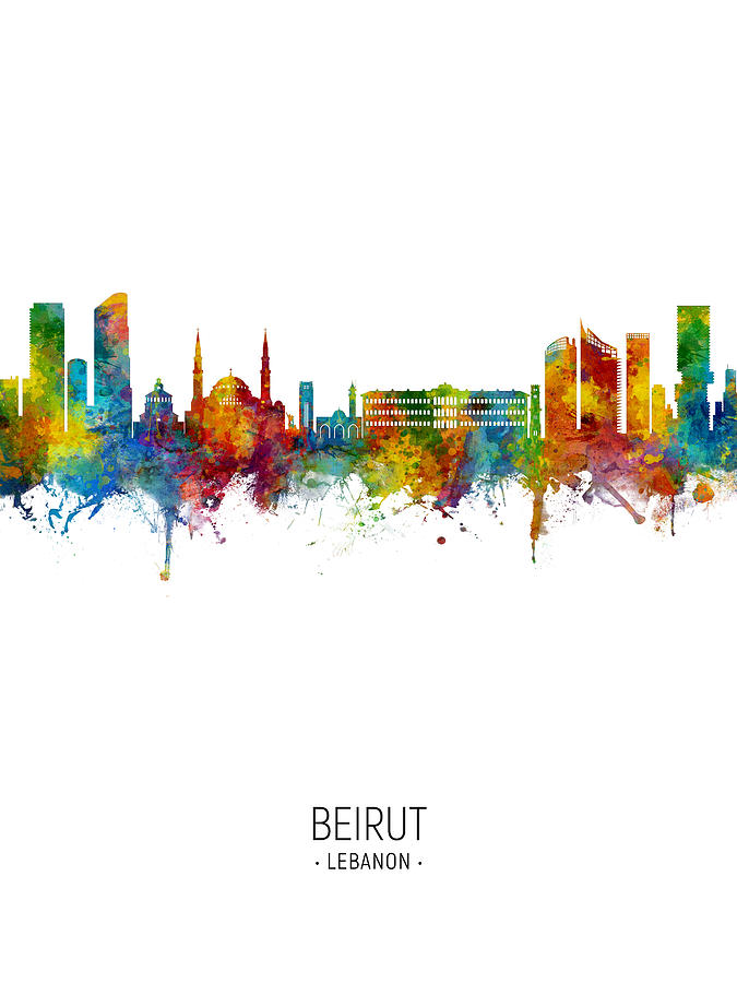 Skyline Digital Art - Beirut Lebanon Skyline #10 by Michael Tompsett