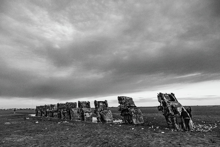 Cadillac Ranch on Historic Route 66 in Amarillo Texas in black and white #10 Photograph by Eldon McGraw