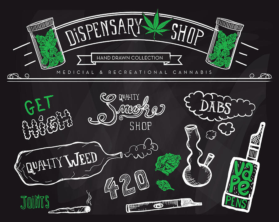 Cannabis weed culture marijuana dispensary hand drawn labels designs sets #10 Drawing by JDawnInk