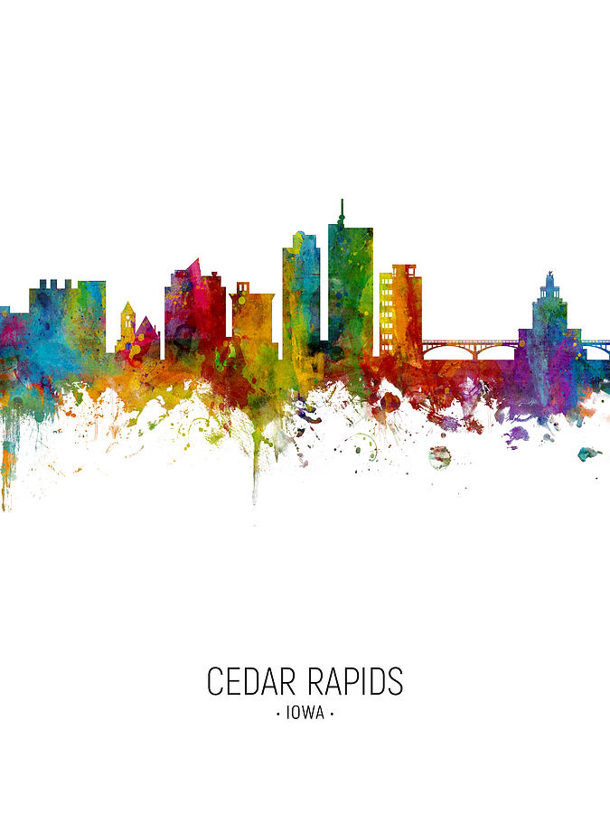 Cedar Rapids Digital Art - Cedar Rapids Iowa Skyline #10 by Michael Tompsett