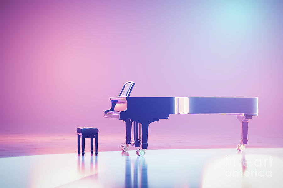 Classic Grand Piano Keyboard In Neon Spotlight Photograph