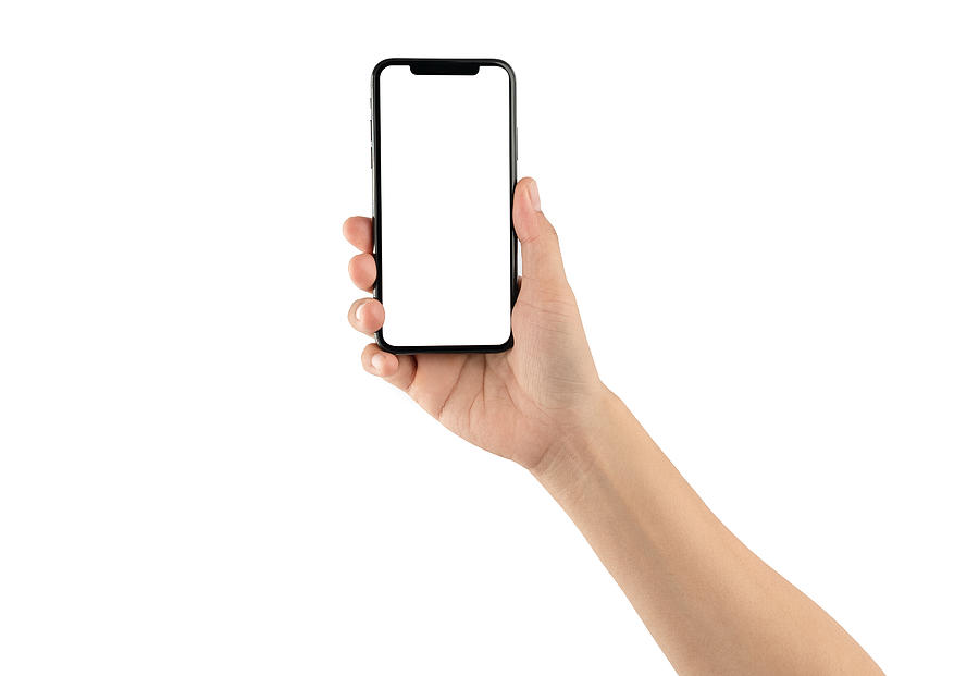 Close Up Hand Hold Phone Isolated On White, Mock-up Smartphone White Color Blank Screen #10 Photograph by Issarawat Tattong