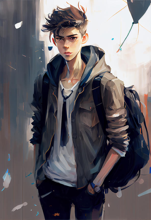 Cool  handsome  anime  high  school  teen  boy  dressi  by Asar Studios #10 Painting by Celestial Images