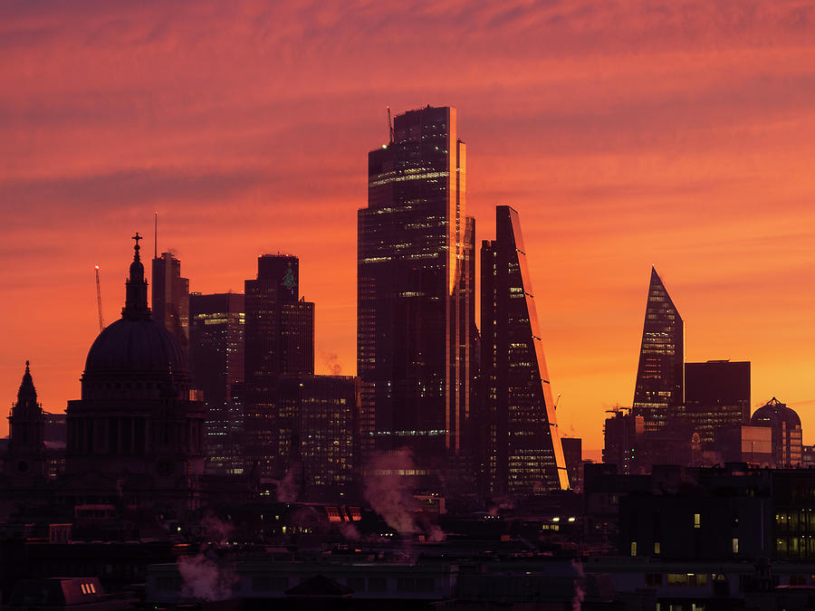 Epic dawn sunrise landscape cityscape over London city sykline l ...